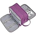 Narwey Travel Toiletry Bag with Brush compartments for Women, Traveling Makeup Bag Organizer, Portable Cosmetic Bag, Make up Bag with Brush Storage for Women (Dark Purple)