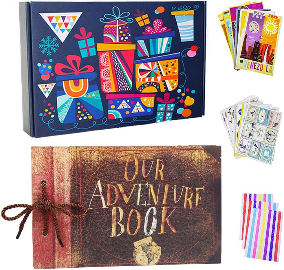 Beupro Our Adventure Book Scrapbook Photo Album, Pixar Up Handmade DIY Family Scrapbook with Colorful Storage Box and DIY Accessories Kit