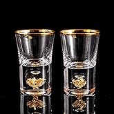 DUJUST Shot Glasses (1.5oz), Crystal Shot Glass Set Decorated with 24K Gold Leaf Flakes, Cool & Cute Shot Cups, BPA-Free & Lead-Free, Perfect for Décor & Collection, Gift Choices - 2 pcs
