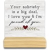 QASHWEY Sobriety Gifts for Women Men - Your Sobriety is a Big Deal Wood Plaque Sign Desk Decor, Encouraging Gifts, Recovery Gift,Motivational Wood Plaque Sign Desk Decor with Wooden Stand for Home