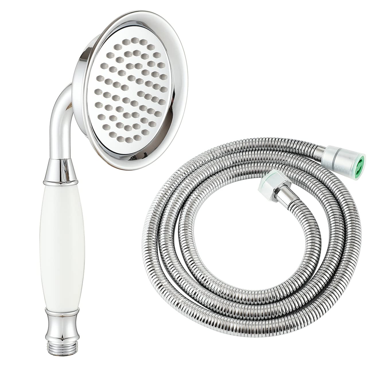 Wussh 3.85 Inch Classic Traditional Brass Telephone Hand Shower Head Polished Chrome and Ceramic Handheld Showerheads with 1.5M Hose