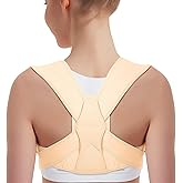 Vicorrect Posture Corrector for Women and Men, Adjustable Upper Back Brace for Clavicle Support and Providing Pain Relief from Neck, Shoulder, and Upper Back (Beige, Small/Medium)