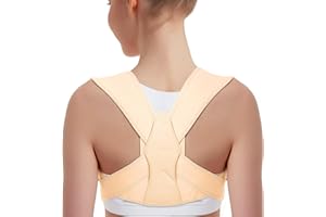 Vicorrect Posture Corrector for Women and Men, Adjustable Upper Back Brace for Clavicle Support and Providing Pain Relief from Neck, Shoulder, and Upper Back (Beige, Small/Medium)