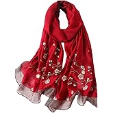 WINCESS YU Women Mulberry Silk Scarf Long & Large Embroidered Floral Pattern Shawl and Wraps Neckerchief for Hair & Neck…