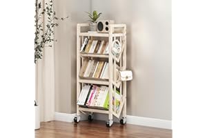 KGOASUHDU Bookshelf Movable Book Cart Multi-Layer Storage Rack Large-Capacity Rolling Cart L-Shaped Carbon Steel Shelf Suitable for Storing Books, Magazines, Newspapers, Shoes