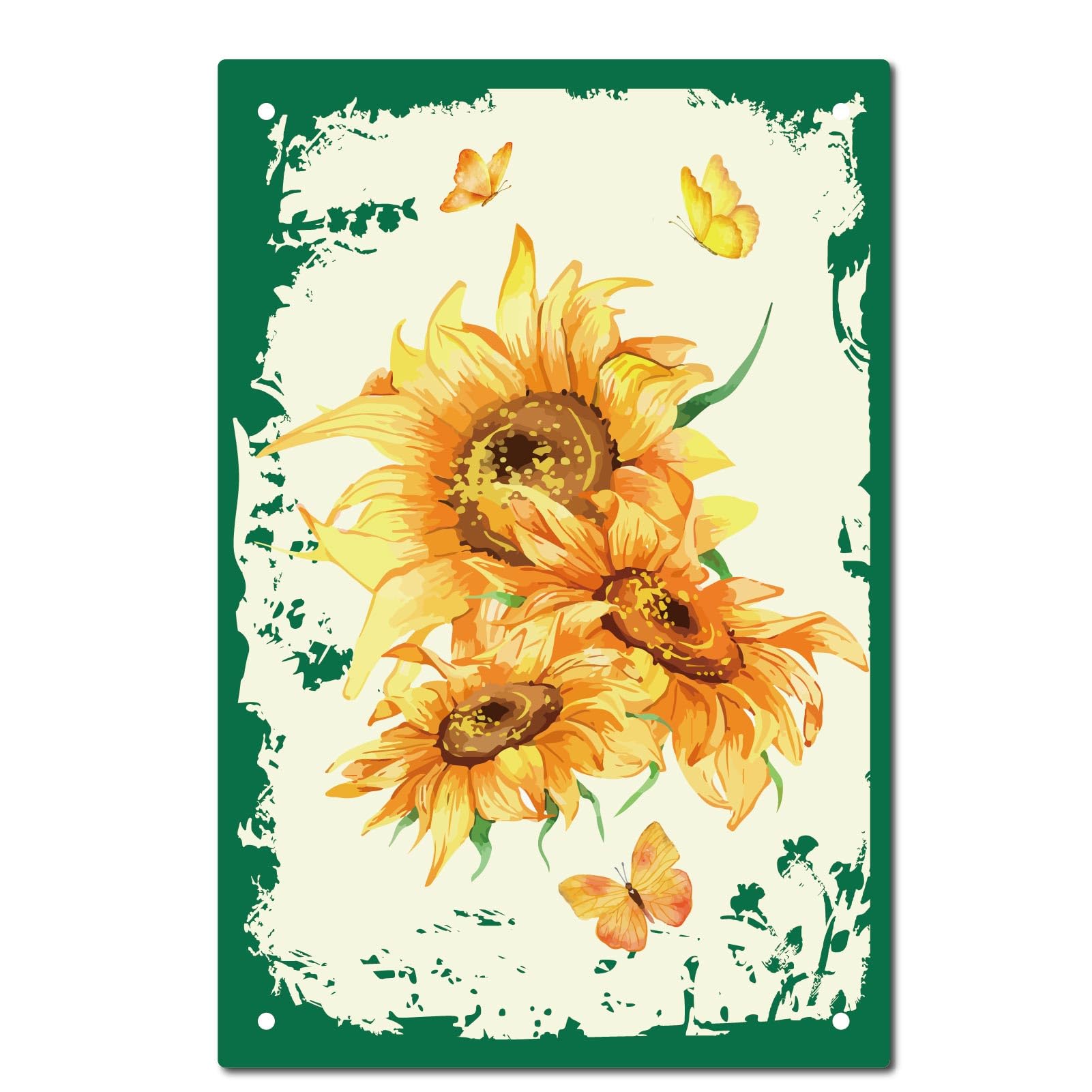CREATCABIN Sunflower Butterfly Tin Sign Vintage Metal Signs Painting Retro Summer Spring Plaque Poster Wall Art Plaque for Garden Porch Bathroom Kitchen Cafe Wall Halloween Christmas Decor 8 x 12Inch