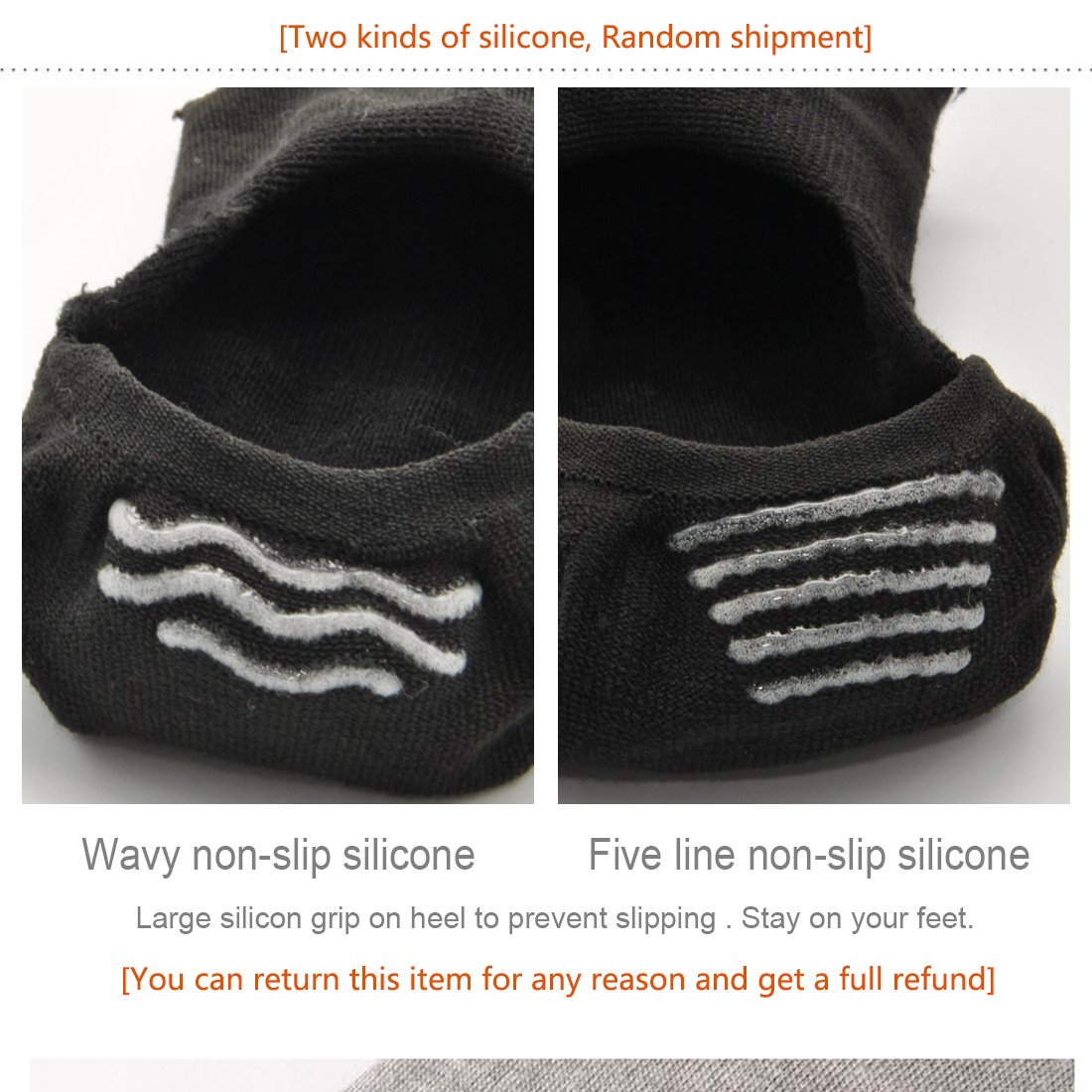 No Show Socks 8BESS GIFT Mens Socks Low Cut Non-Slip Grips (Pack of 6）L