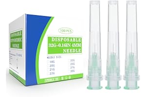 BEHERK 100 Pack 32 Gauge 0.16 Inch Needle 4mm with Cap, 32 Ga Disposable Needles for Industrial & Scientific, Individually Sealed