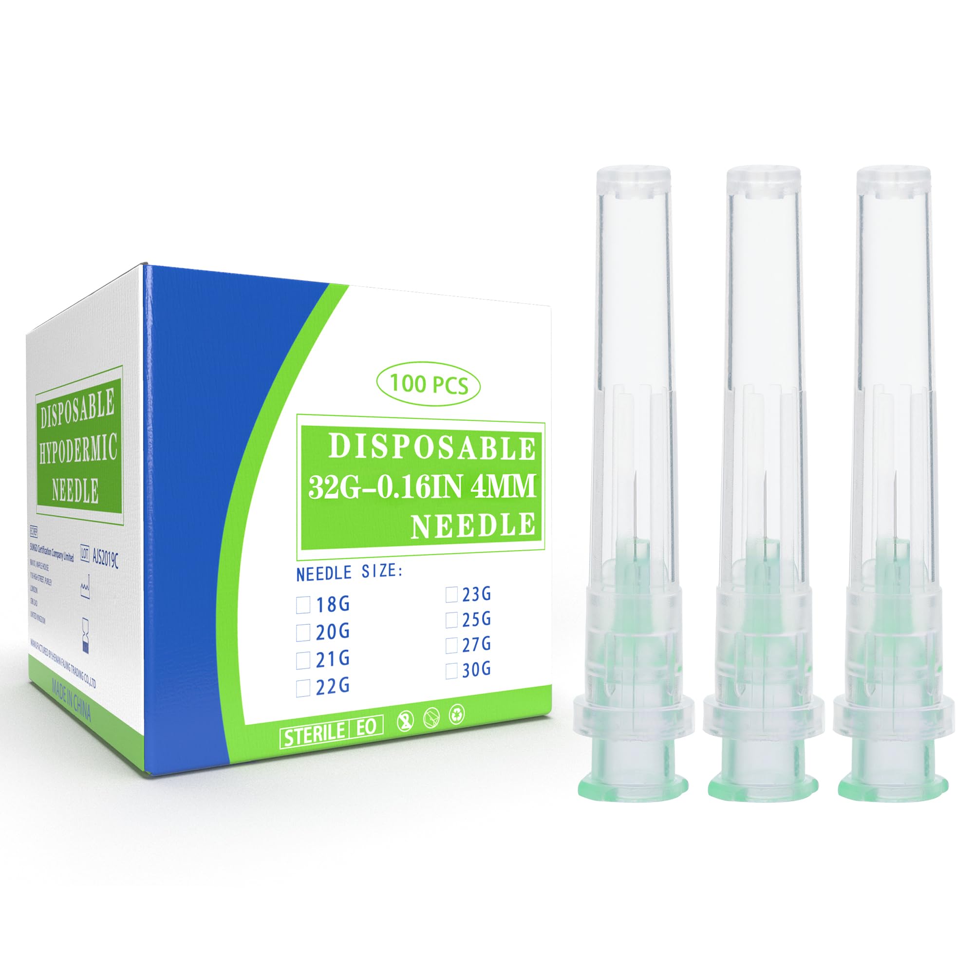 cost of dsiposable needles 100 Pack 32 Gauge 0.16 Inch Needle 4mm with Cap, 32 Ga Disposable Follow your local biohazard Fuel Your Body with Label Type:Aqua Science Label density