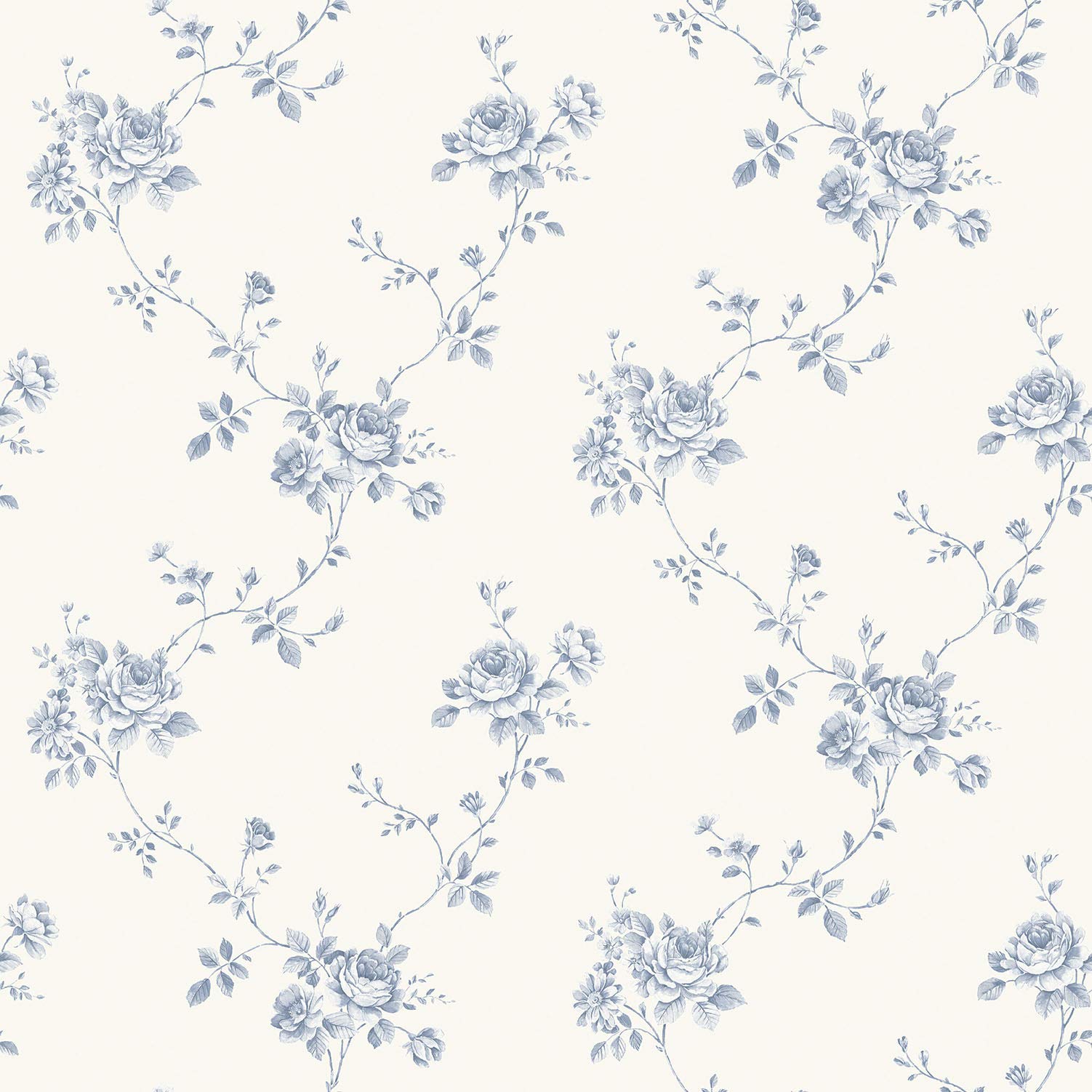 Galerie G67630 Palazzo Small Rose Trail Design Wallpaper, Blue/Cream, 10m x 53cm