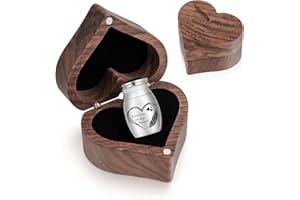 Kagrec Wood Box Small Urn for Human Ashes Keepsake Stainless Steel Mini Cremation Urn for Ashes for Memory-Heart