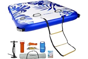 GYMMALL Inflatable Floating Dock Platform, 5FT/ 6FT/ 8FT/ 10FT/ 12FT Air Dock Platform Floating Island Raft with None-Slip Surface, 6in Thick Water Floating Dock Mat for Swimming Pool Lake Beach Ocean