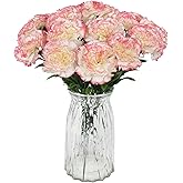 Fqueelvys 16PCS Pink Carnations Artificial Flowers 14.8'' Fake Carnation Silk Flowers with Stem Faux Carnations Flowers for Home Table Centerpiece Wedding Decorations Floral Arrangements (Pink Edge)