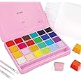 HIMI Gouache Paint Set 24 Vibrant Colors Non Toxic Paints Jelly Cup Design with Palette Paint Brushes Portable for Artist Canvas Painting Watercolor Papers, Rich Pigment, 30ml/Cup