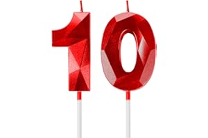 YIRAN Red Birthday Candles for Cake, Number 10 Candle for 10th Birthday Decorations, 3D Design Cake Topper Decorations for Boy Girl Women Men Birthday Theme Party Anniversary Celebration Supplies