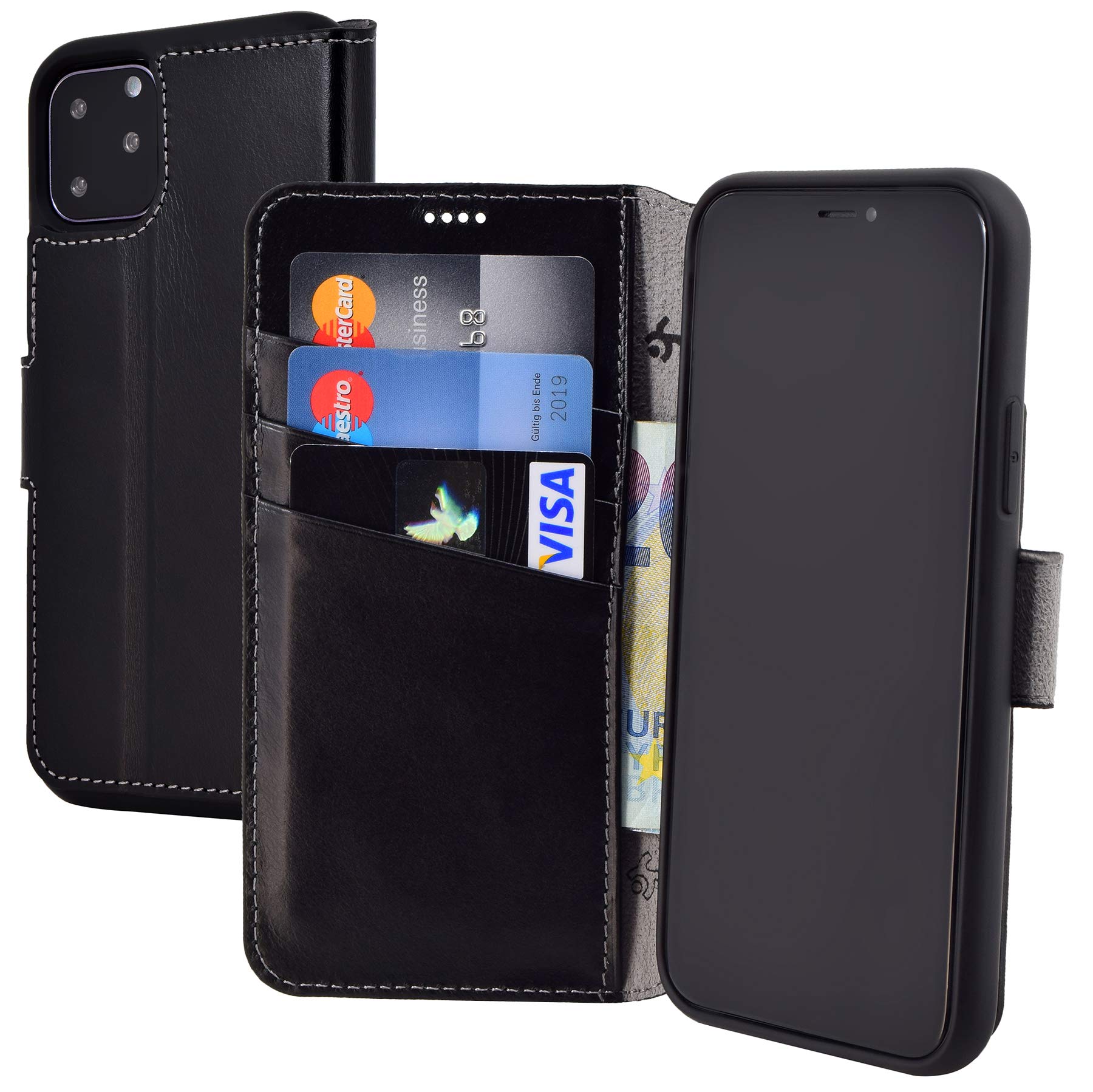 Suncase Book-Style Case Compatible with iPhone 11 Pro Max (6.5 Inch) Leather Case (Slim Fit) Leather Mobile Phone Case Protective Case with 3 Card Slots in Black