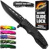 Safety Lock Pocket Knife - 3.4-inch Sharp Blade - Folding Tactical with Aluminum Handle - Ideal Tool for EDC Camping Hunting Survival Hiking - Food Processing Knives - Birthday Gifts for Men 6681
