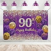 90th Birthday Decoration Women, Purple Fabric Sign Poster Birthday Party Decoration Background Banner Women, 90th Birthday Party Decoration, 59"x35.4"