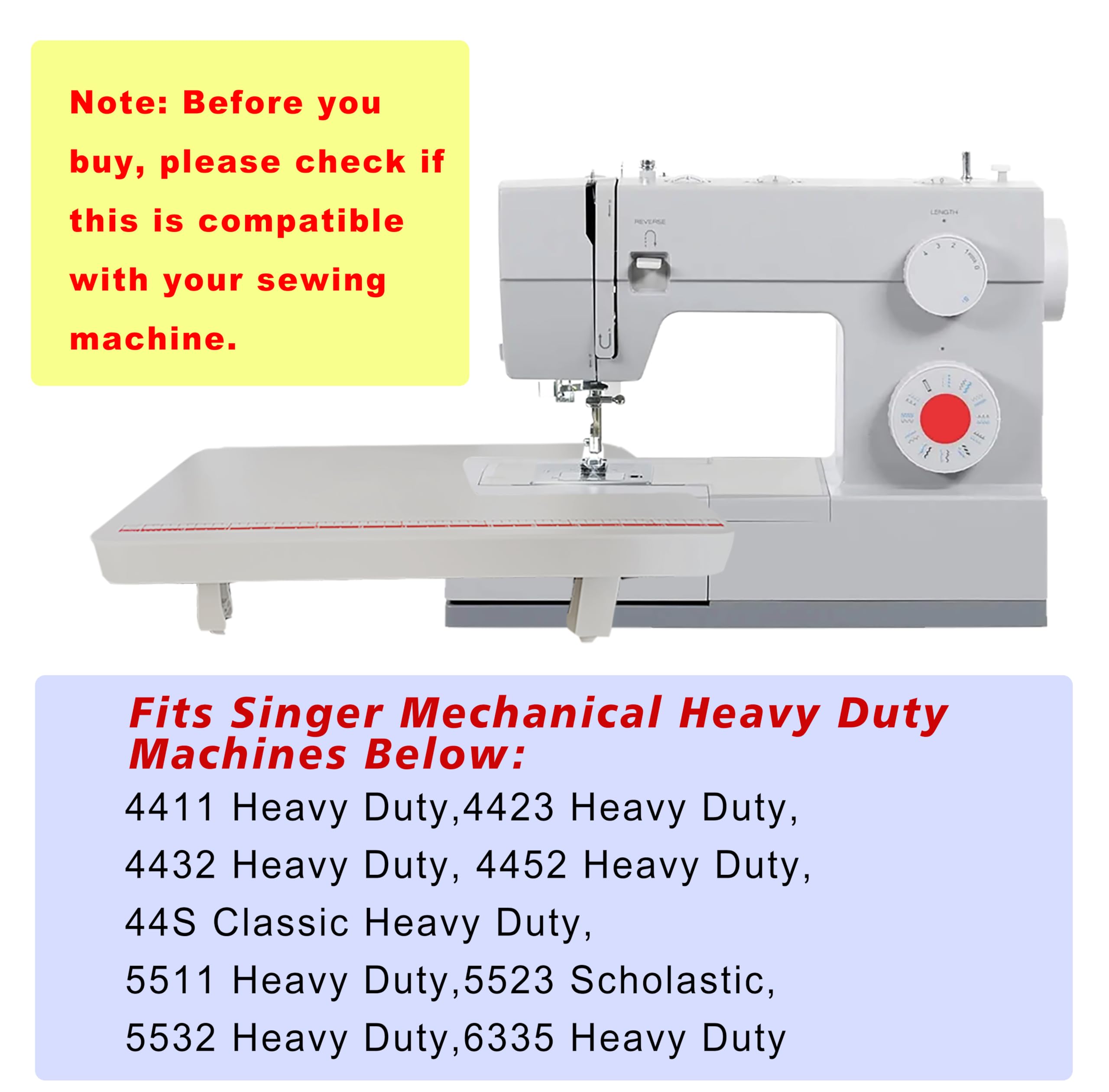 Sewing Machines Extension Table Compatible with Singer Brand 44S, 4411, 4423, 4432, 4452, 5511, 5523, 5532, 6335 Heavy Duty Sewing Machines (Grey)
