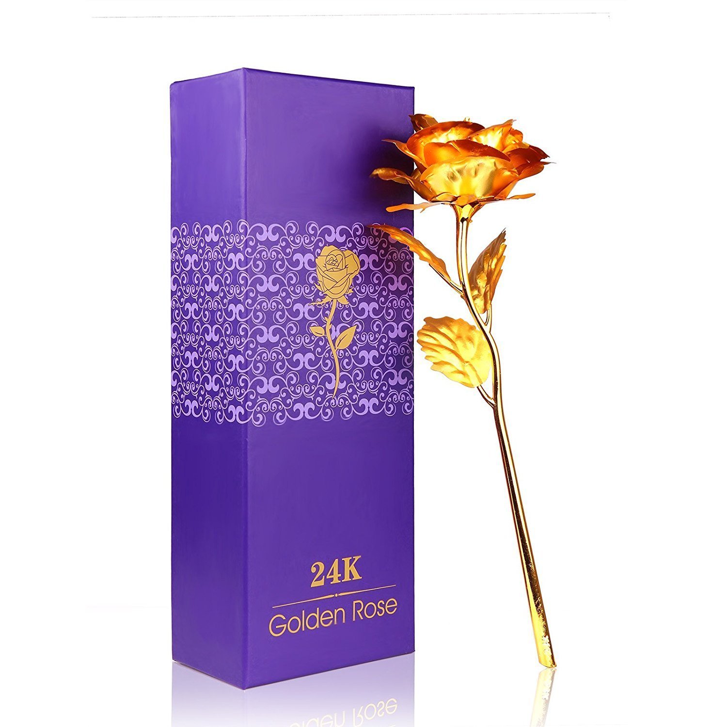 Youngine Creative 24K Gold Foil Rose Flower Full Blossom Presents, Romantic Gift for Her with Box, Handcrafted & Love Last Forever (Golden)