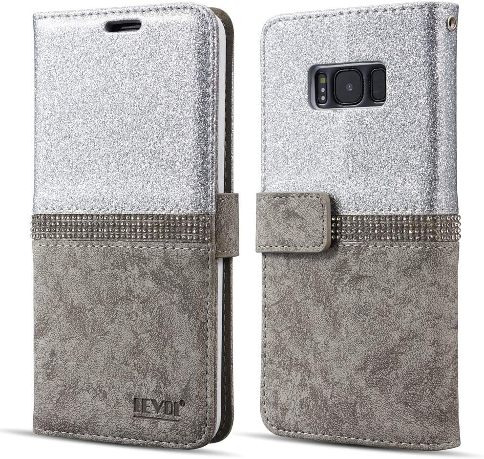 LEVOL Glitter Case for Samsung Galaxy S9 Plus,Bling Diamond Folio Leather Wallet with [Kickstand] [Card Slots] [Magnetic Closure] Flip Slim Case for Samsung Galaxy S9 Plus [Silver]