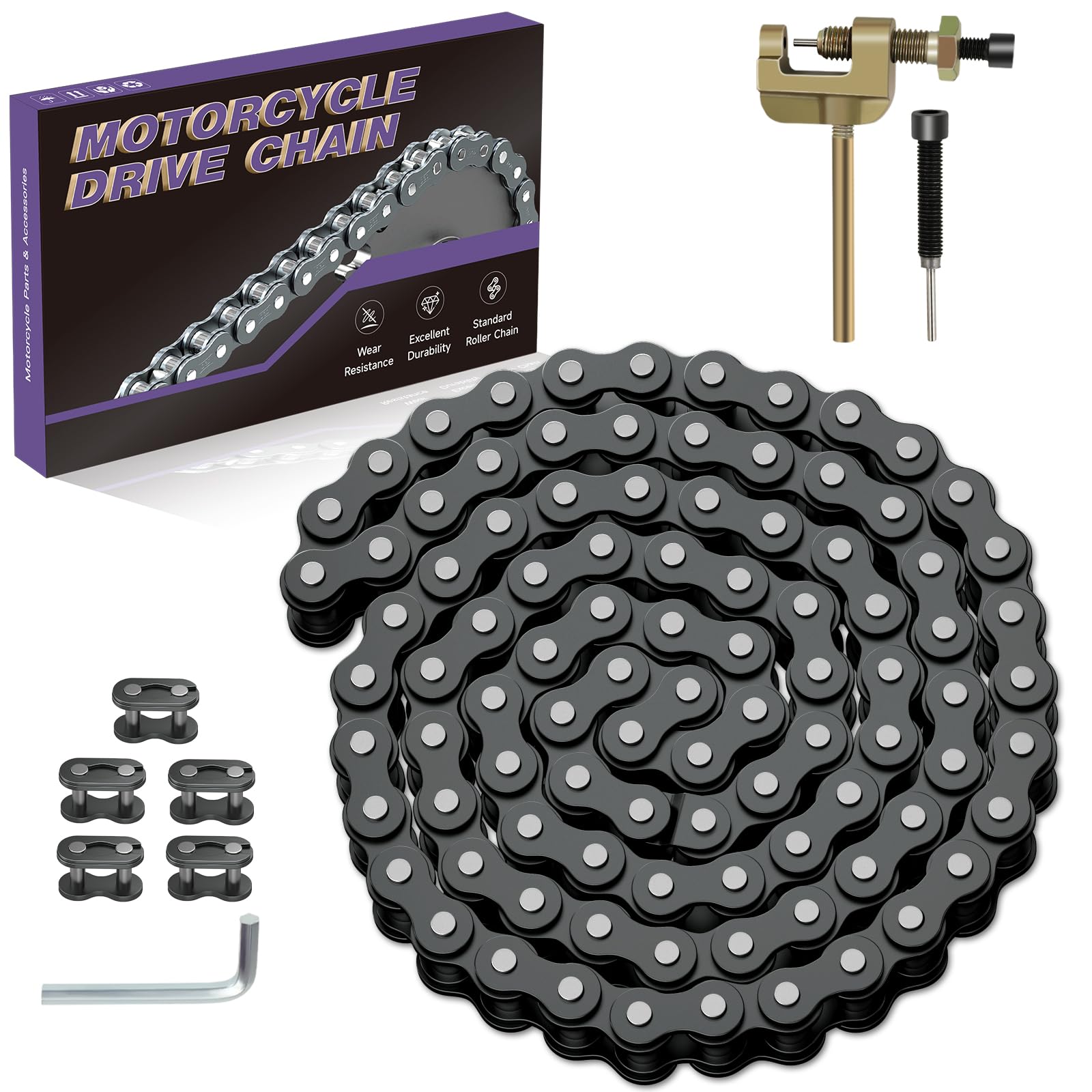 Photo 1 of ****POSSIBLY FOR PARTS/ MISSING PIECES *** 35 Roller Chain 3 Feet 95 Links with Chain Breaker Replacement for Go Kart Cart Mini Bike Bicycle Dirt Bike Motorcycles Powersports Accessories Parts with 35 Chain Master Links Connecting Link