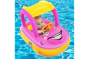 YJJY Baby Pool Float with UPF 50+ Canopy Car Shaped Inflatable Baby Swim Float with Sunshade Safty Seat Baby Swimming Float for Infant Toddler Kids for Age of 6-36 Months