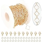 KYUNHOO 16.4 Feet KC Gold Plated Brass Jewelry Chain Bulk Handmade Embossed Square Link Chains for Jewelry Making Supplies Craft Chain Spool with Jump Rings and Lobster Claps