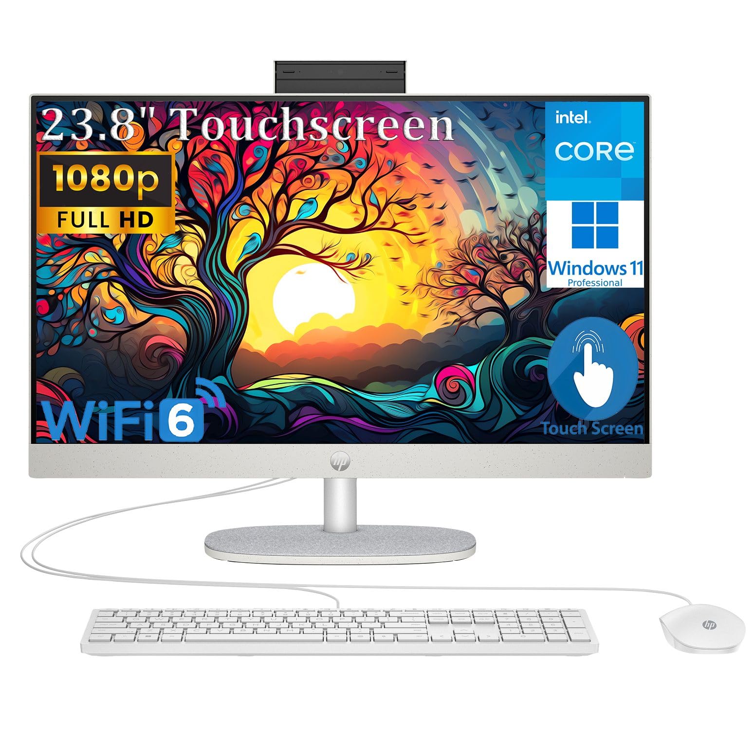 HP 24 Touchscreen All-in-One Desktop Computer for Home and School, Intel Processor (Beat i3-1110G4), 23.8
