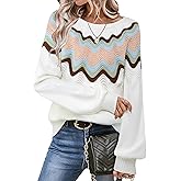 Vivilli Womens Fall Sweaters Color Block Cozy Lantern Long Sleeve Crewneck Knit Crochet Pullover Tops Trendy Clothes