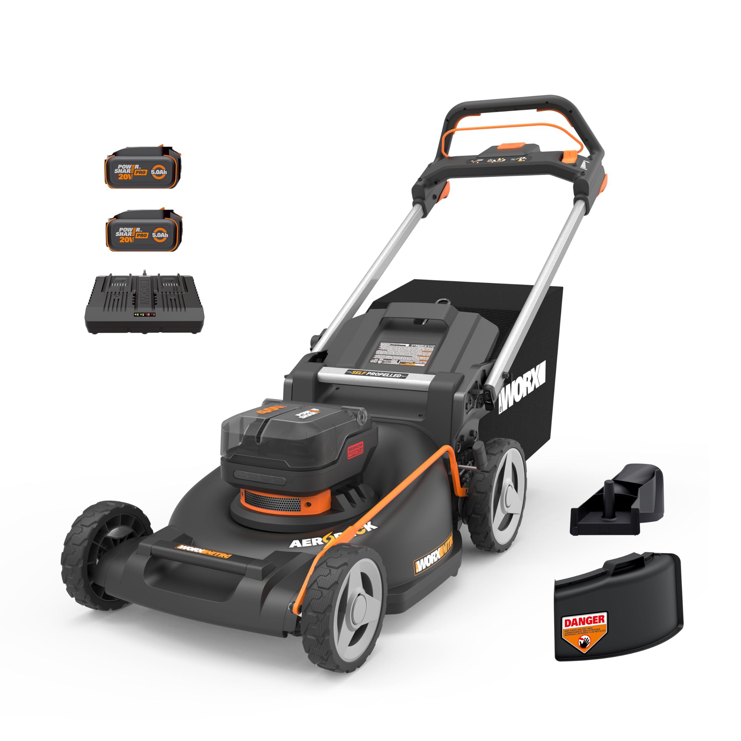 Photo 1 of WORX Nitro 21" Cordless Lawn Mower, Electric Mower with Variable Speed, Self-propelled Lawn Mower with Aerodeck & Intellicut, 2 × 5.0 Ah Batteries & Charger Included, WG760