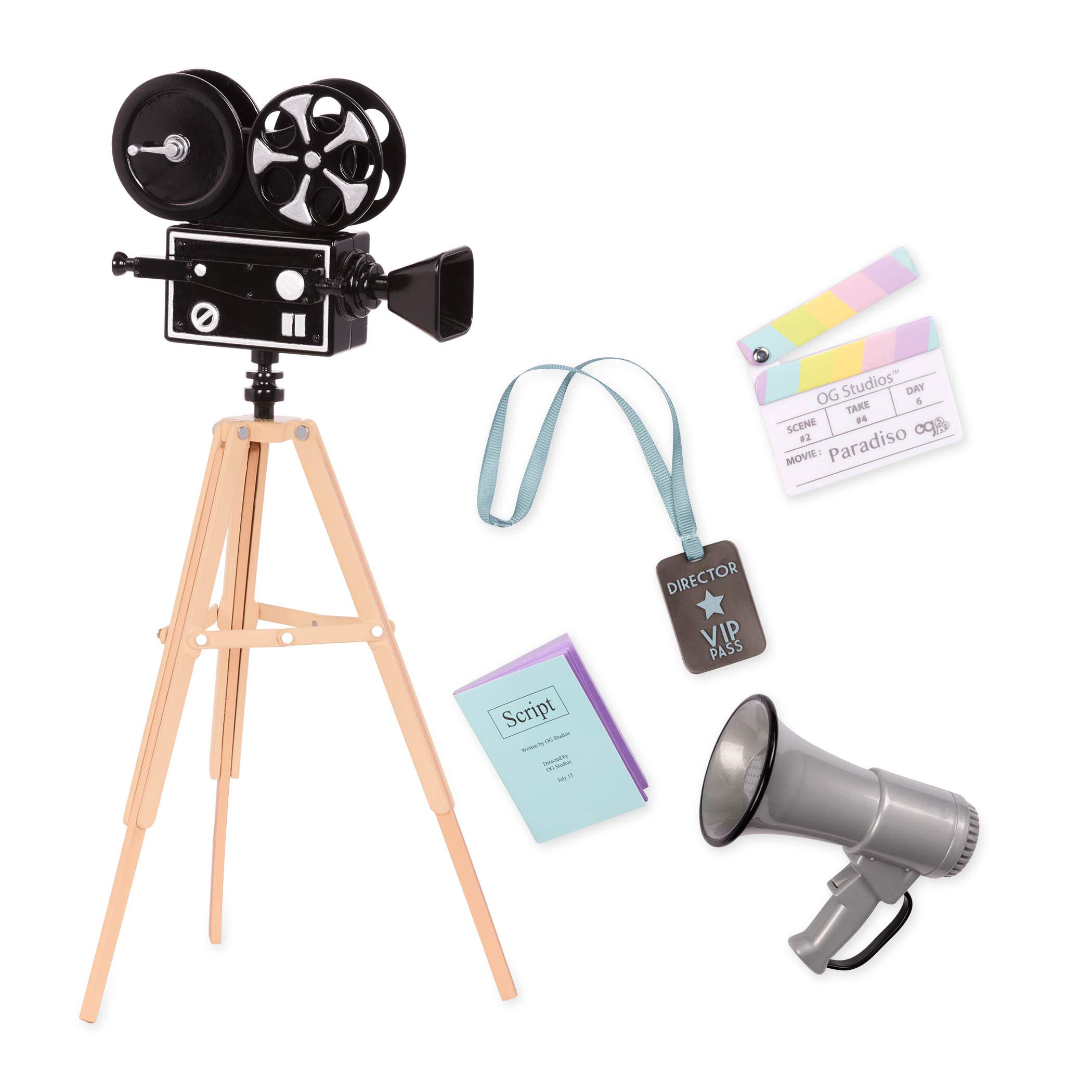 Our Generation - Camera's Rolling! - 18-Inch Doll Accessories - Movie Toy - Director Set - Pretend Play - Kids 3 Years +