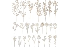 WANDIC 25Pcs Wooden Wildflowers Wall Decor,Hollow Flower Wood Chip Decoration DIY Decorative Ornaments for Commemoration Home