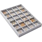 Juvale Velvet Jewelry Organizer Tray - Earring Tray Insert with 24 Compartments - Stackable Jewelry Drawer Organizer - Includes Bracelet Holder Slots - Gray, 14 x 10 in