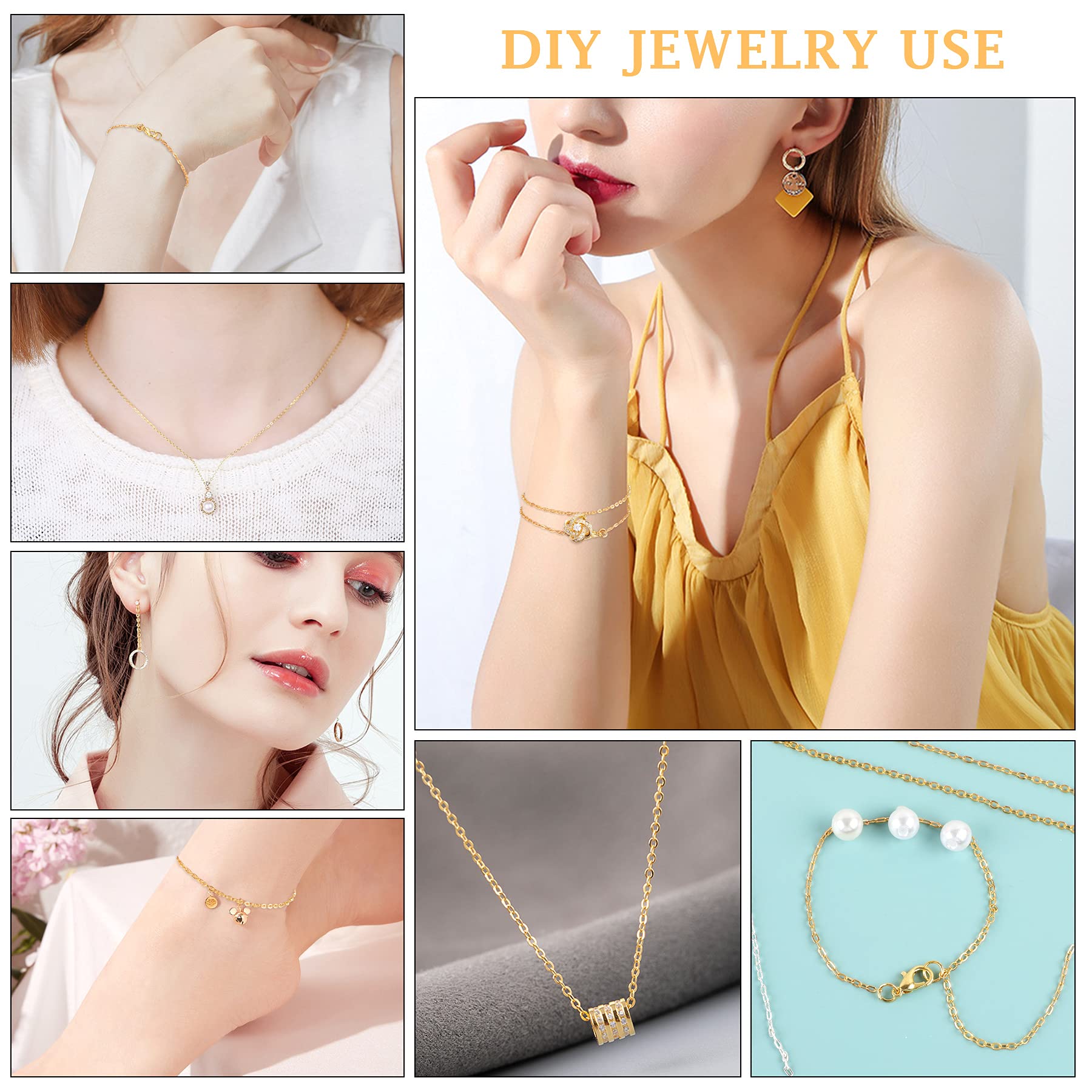 SANNIX 20 Feet Necklace Chains 1.8mm Jewelry Making Chains for Necklace Earring Bracelet Jewelry Making Supplies, Metal Chain Necklace with Lobster Clasps and Jump Rings for DIY Craft, Silver & Gold