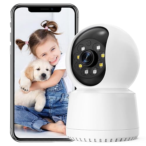 Indoor Security Camera 360°Pan-Tilt Motion Detection, Home Security Camera 1080P Wi-Fi with APP Control, Surveillance Interieur for Baby Pet, Clear Night Vision, 2-Way Audio, TF Card & Cloud Storage