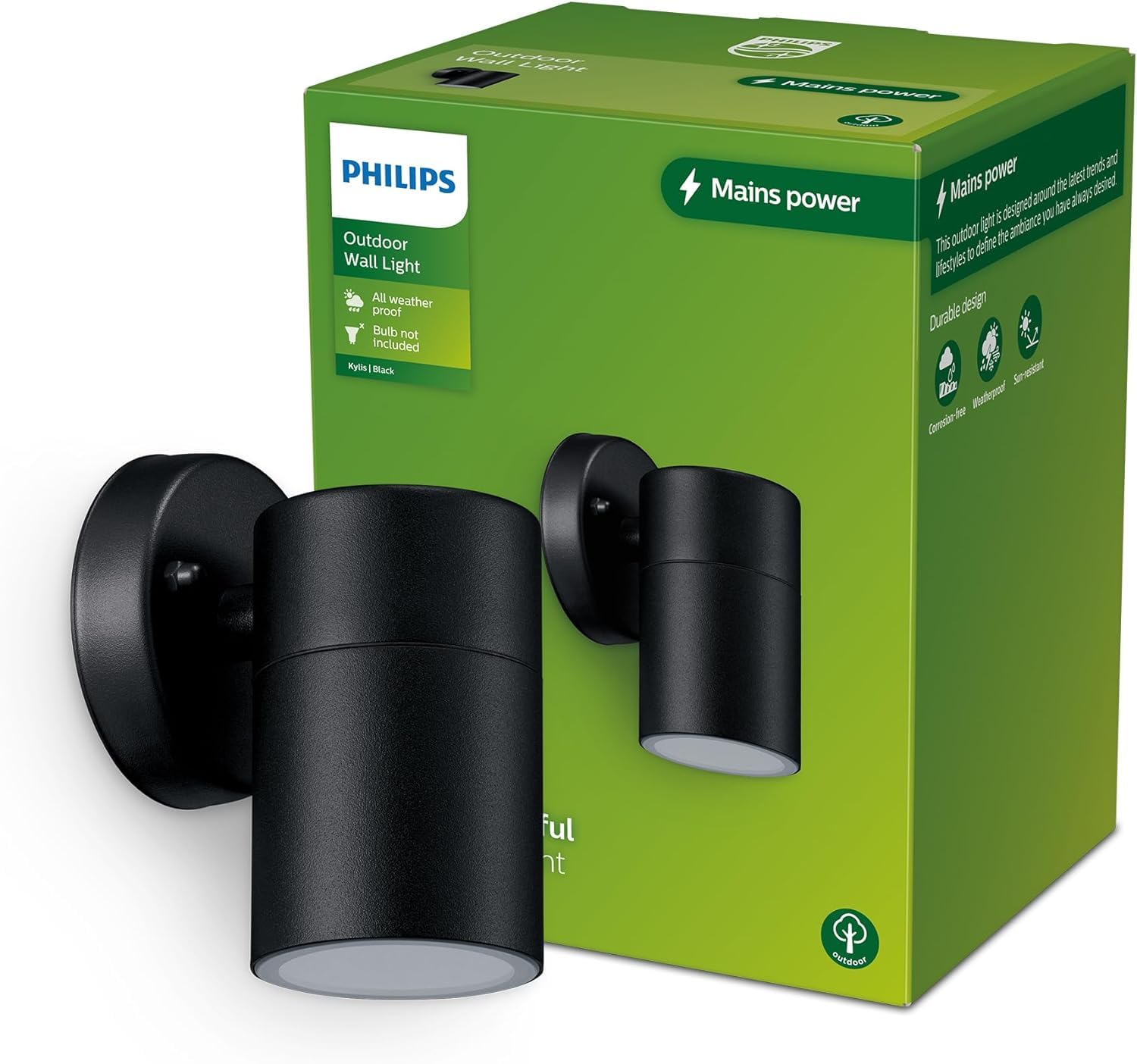 Philips Lighting Kylis Outdoor wall Light, Without Bulb, Black, max. 25W, IP44 Weatherproof