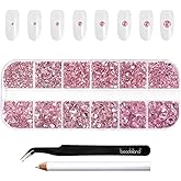 Beadsland Rhinestones for Makeup,8 Sizes 2500pcs Pink Flatback Rhinestones Face Gems for Nails Crafts with Tweezers and Wax Pencil,Light Pink,SS4-SS30