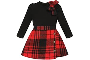TITKKOP Toddler Girl Plaid Outfits Fall Winter Dress Knit Ribbed Bow Sweatshirt Tops and Button Fashion Skirts Set
