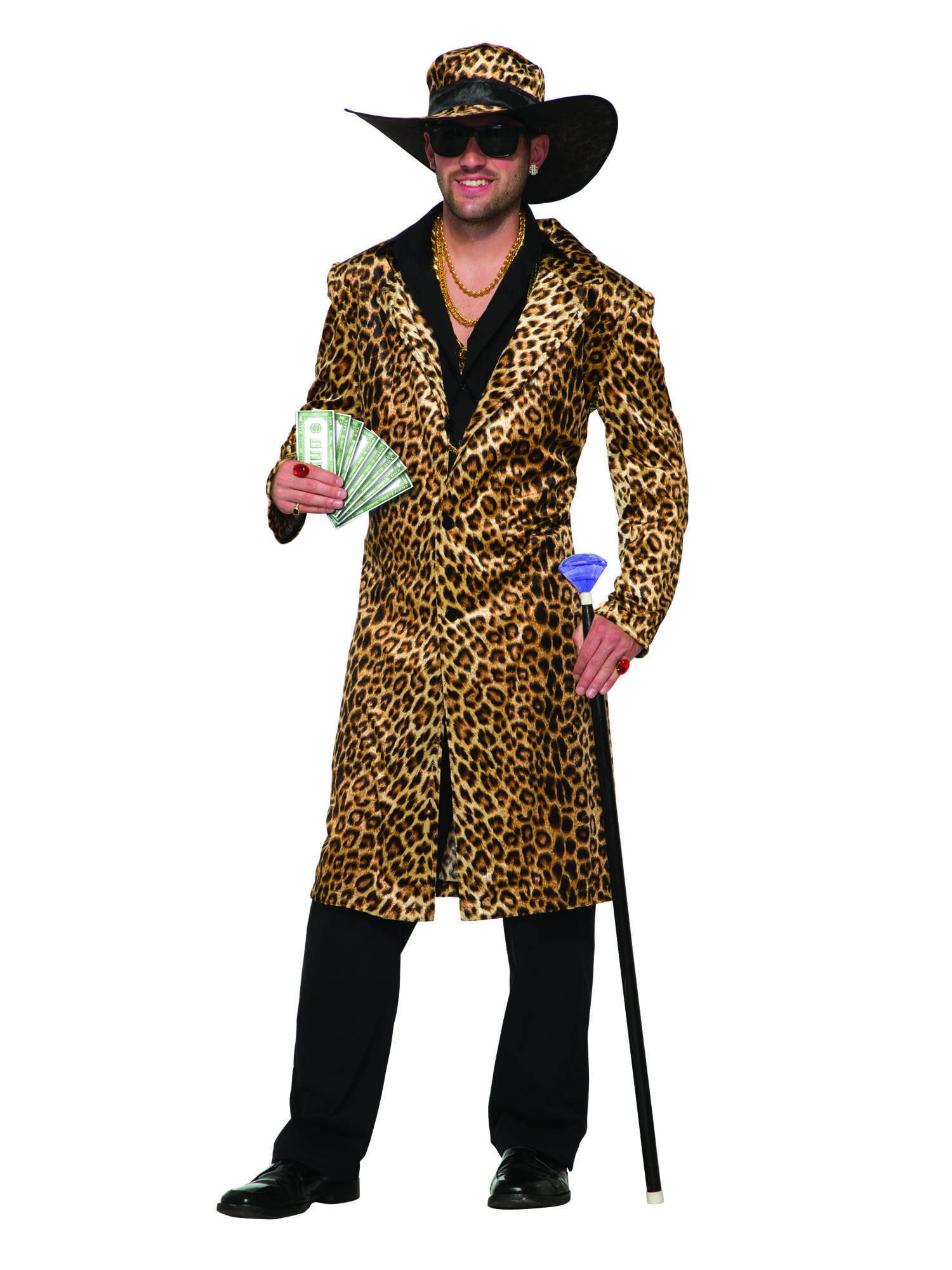 Bristol Novelty 78886 animal Funky Leopard Pimp Jacket and Hat, Men, Multi, Chest Size 42-44-Inch Halloween