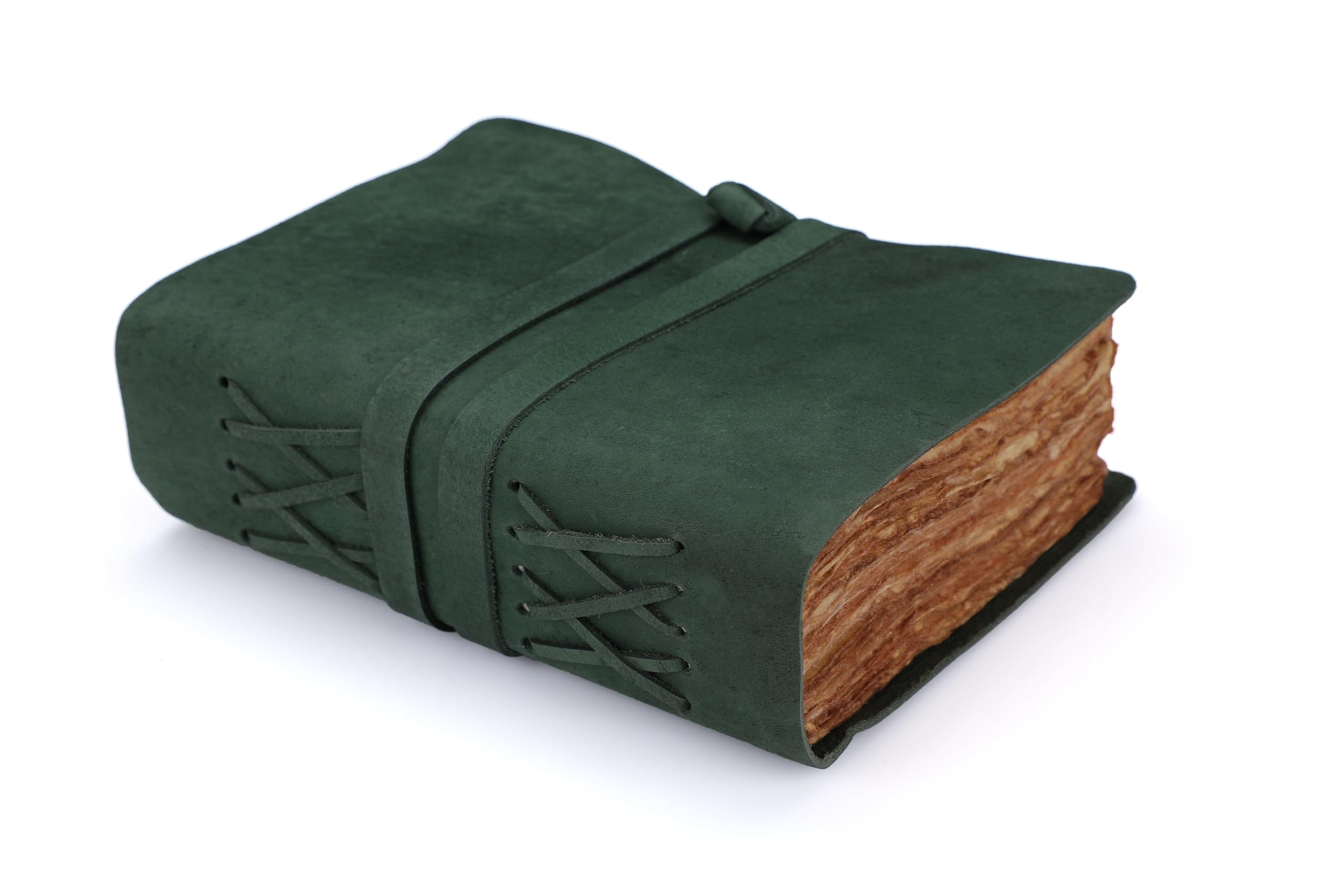 Fausta Vintage Leather Bound Journal for Men Women 8"x 6" 240 Pages Handmade Writing Notebook, Deckle Edge Cotton Paper 150 GSM | Hunter Green Travel Diary, Sketchbook, Unique Gift for Writers