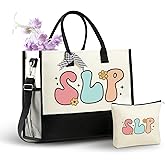 InnoBeta Speech Language Pathologist Speech Therapy Gifts Canvas Tote Bag for Women with Top Zipper Closure and Shoulder Strap, Thank You Gifts for SLP