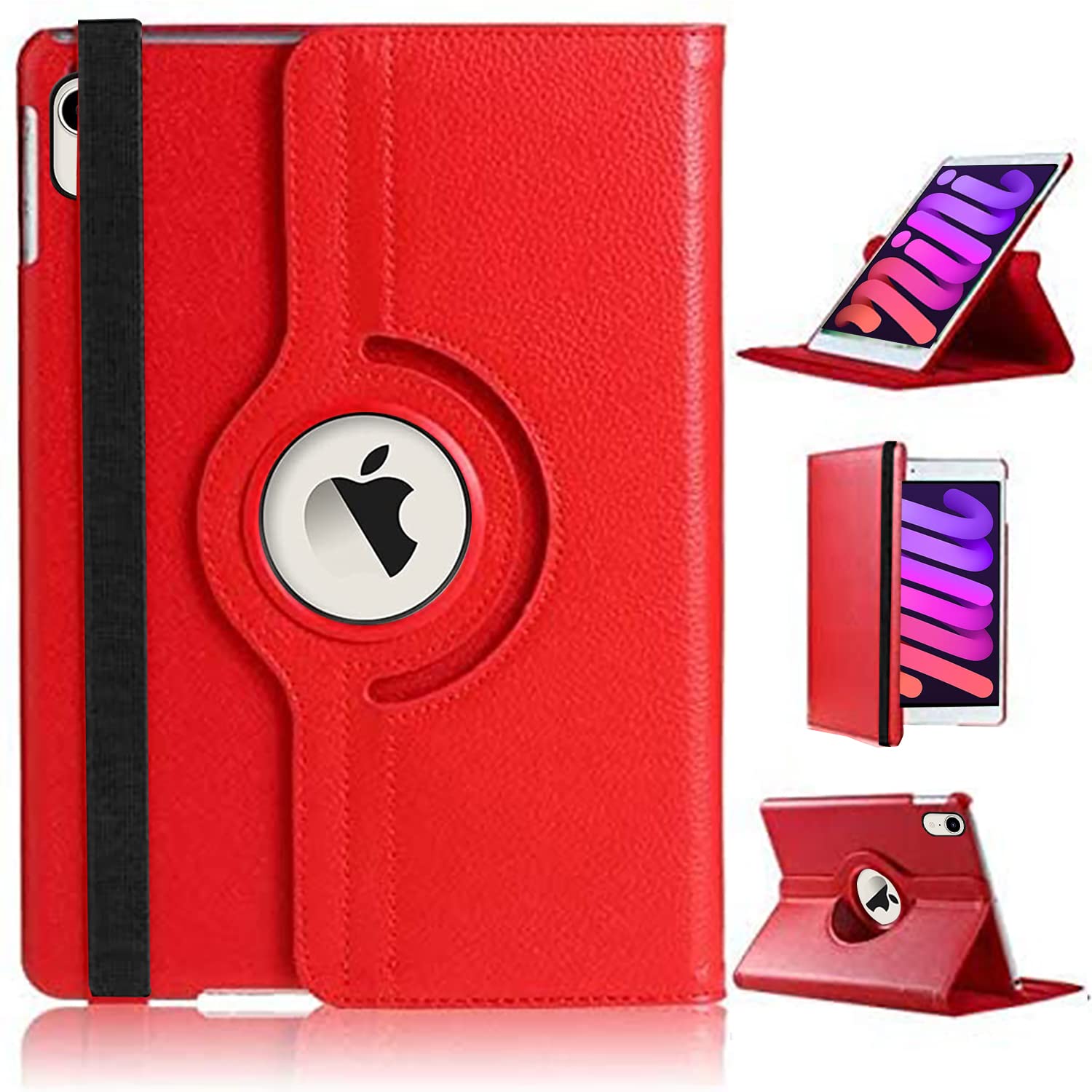 For iPad Mini 7/6 A17-Pro 7th/6th Generation Case 360° Rotating Stand Multi-Angle Viewing Auto Wake/sleep Shockproof Smart Folio Kids Friendly Protective Cover For iPad Mini 2024/2021 8.3" (RED)
