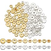 PH PandaHall 360pcs 5 Sizes Brass Spacer Beads Flat Round Beads Heishi Bead Brass Disc Rondelle Spacer Bead for Stackable Necklace Bracelet Jewelry Making DIY Crafts, 4/5/6/7/8mm, Golden, Silver