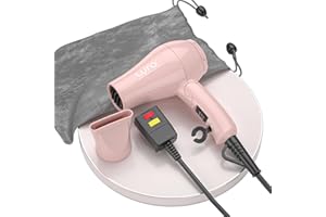 LURA Foldable Travel Hair Dreyr Mini:Dual Voltage Lightweight Blow Dryer with Pouch,1200w Compact Pink Small Hair Dryer for Acrylic Paint Pouring(Light Pink)