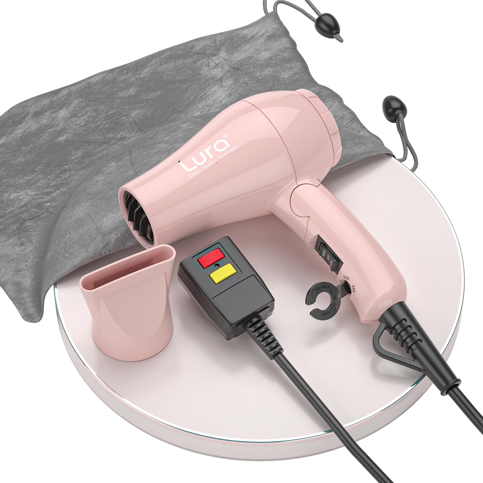 Photo 1 of Foldable Travel Hair Dreyr Mini:Dual Voltage Lightweight Blow Dryer with Pouch,1200w Compact Pink Small Hair Dryer for Acrylic Paint Pouring(Light Pink)