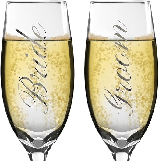 Amazon Com Bride And Groom Champagne Glasses Set Of 2 Elegant