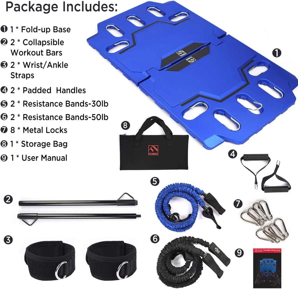 FITINDEX Portable Home Gym - Exercise Equipment with Resistance Bands & Workout Bar, Strength Training Workout Equipment for Men/Women, Full-Body Fitness Equipment for Indoor/Outdoor/Travel : Sports & Outdoors