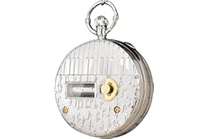 MOUDOAUER Railroad Train Shield Round Case Quartz Pocket Watch, with Music Box Function, Can Play The Music
