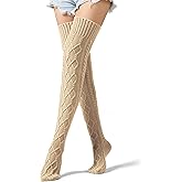 VIBILIA Thigh High Socks Cable Knit Winter Boot Socks Over the Knee Extra Long Non-Slip Leg Warmers for women - Black